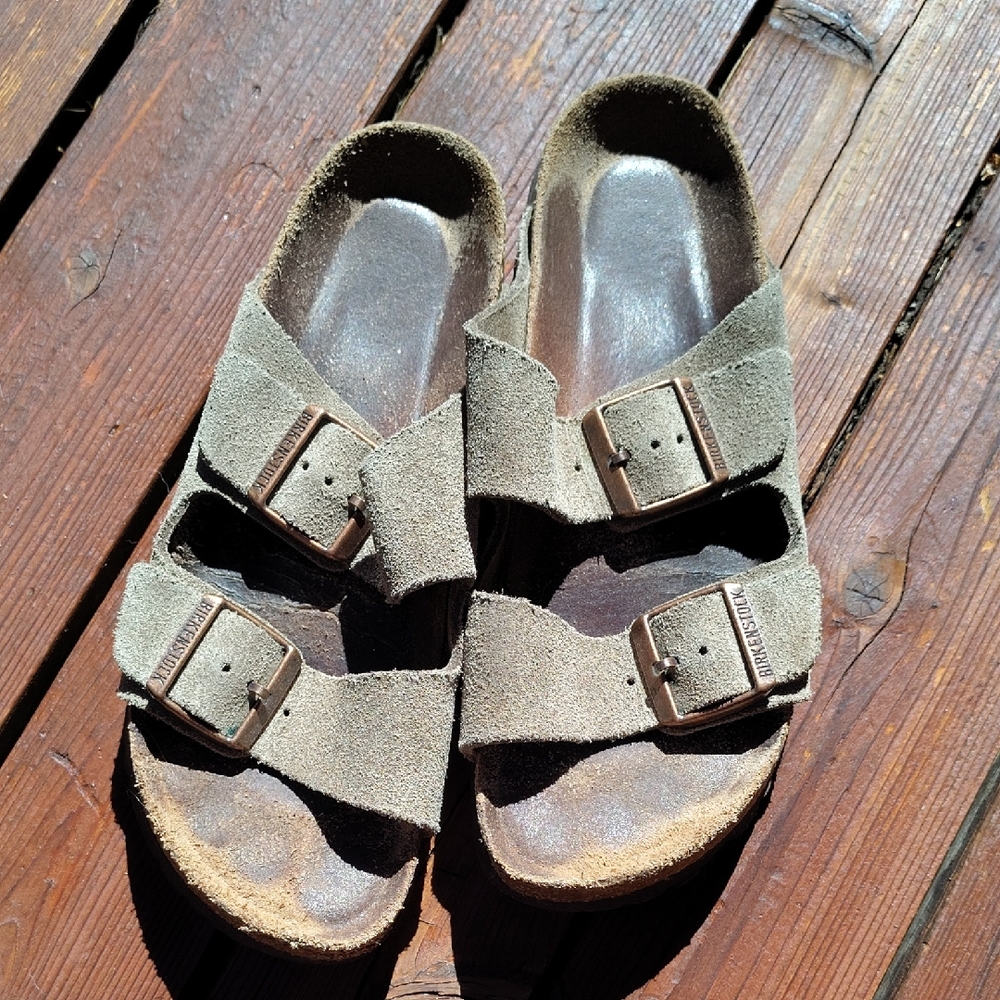 Birkenstock Taupe Suede Buckle Sandals
